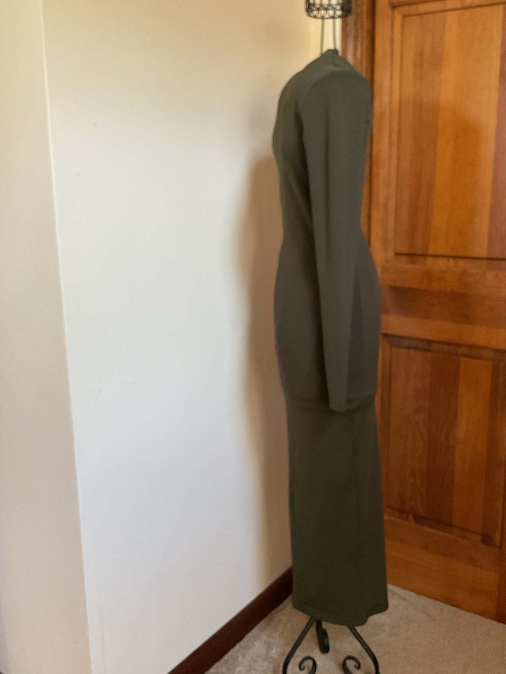 Zara Long Sleeve Olive Bodycon Maxi Dress, Small - Picture 8 of 10